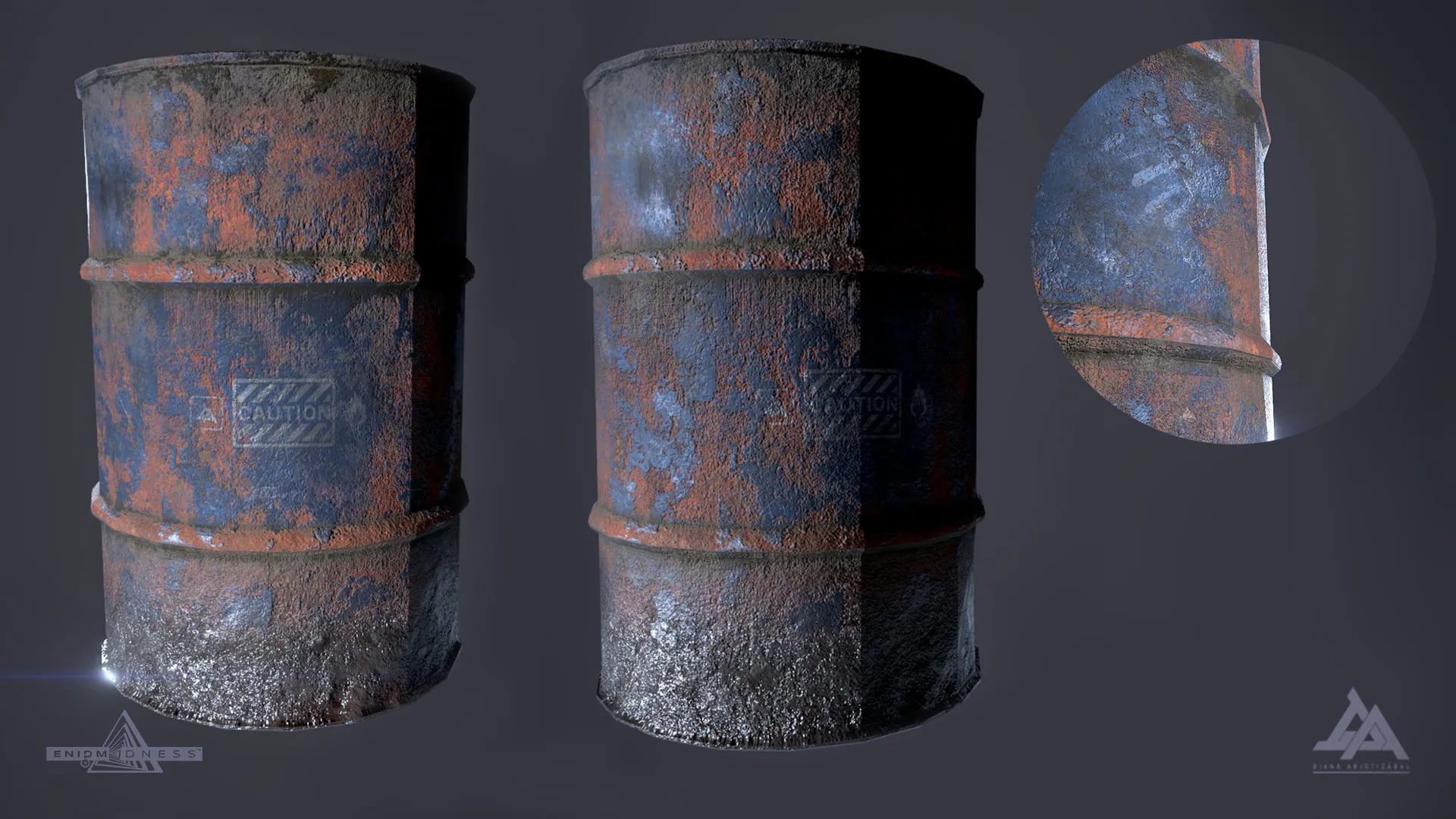  Industrial Rusty Barrel - Game Ready 4x Texture Variants - Enigma Madness