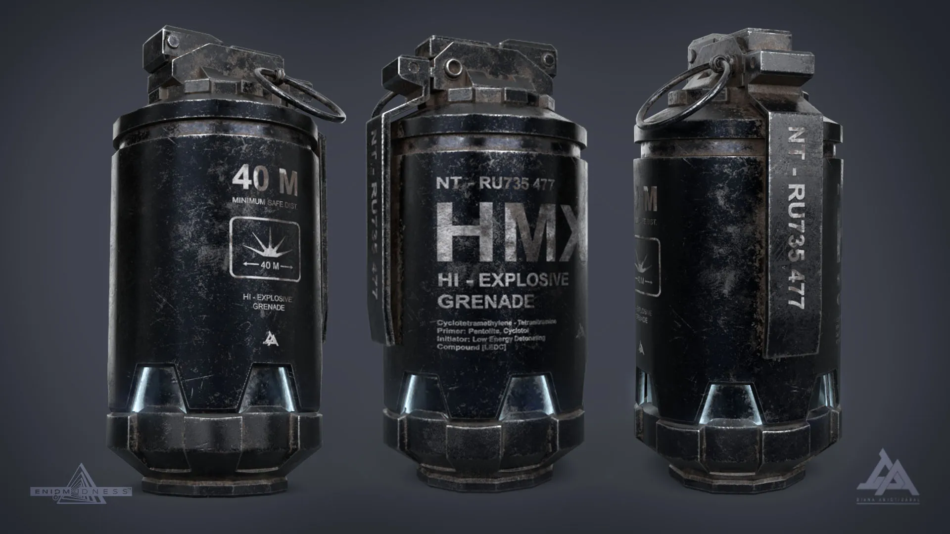 Advanced HMX Grenade - Game Ready Emissive Sci-Fi Prop - Enigma Madness